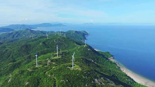 4K 海岛风车山风力发电、绿色清洁能源航拍视频素材模板下载