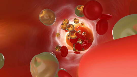 胆固醇细胞堵塞和收紧的血管的3D动画
