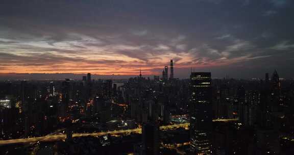 上海城市日落全景俯瞰