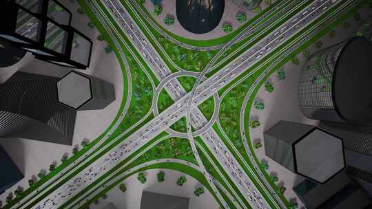 虚拟的城市交通十字路口动画