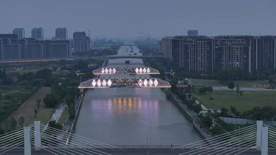 京杭运河苏州段浒墅关夜景（航拍运镜）