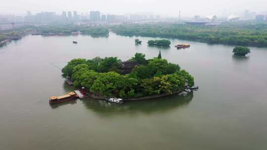 浙江嘉兴南湖红船湖心岛航拍