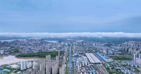 江西省九江市春季雨后城市景观航拍延时