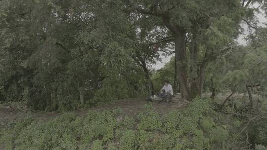 在山上泡茶喝茶