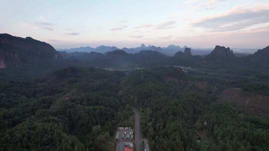 广东韶关丹霞山晚霞日落航拍