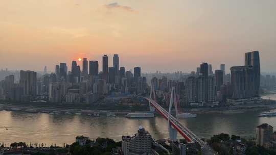 重庆城市日落晚霞夕阳航拍