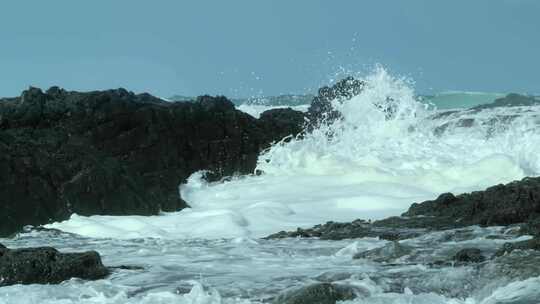 唯美海浪海面海岸线浪花夕阳 (2)