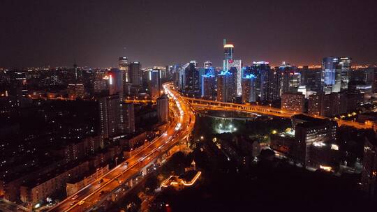 上海延安西路夜景航拍