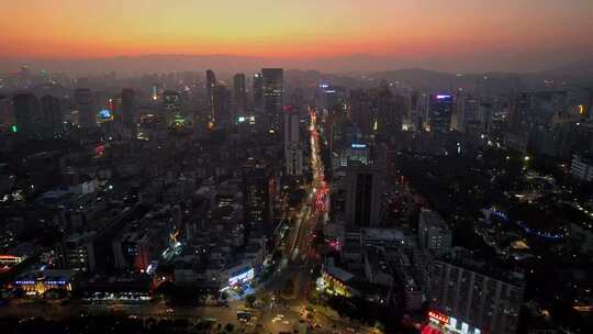 航拍福州城市夜景风光