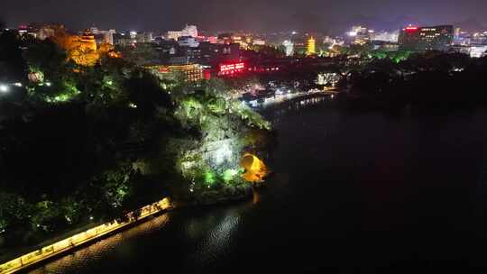 航拍广西桂林象山景区夜景