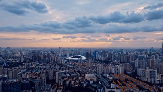 上海傍晚晚霞延时空镜