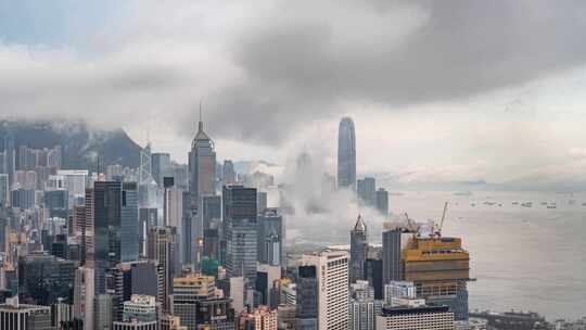 香港维多利亚港CBD中环日出高空延时