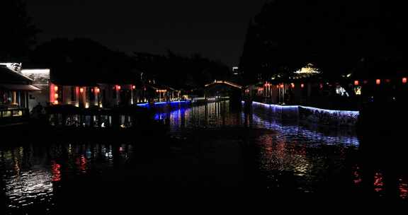 枫桥夜泊 苏州枫桥河道游船夜景