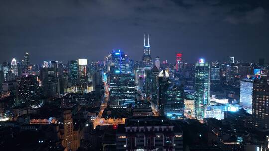 上海黄浦区现代城市夜景航拍