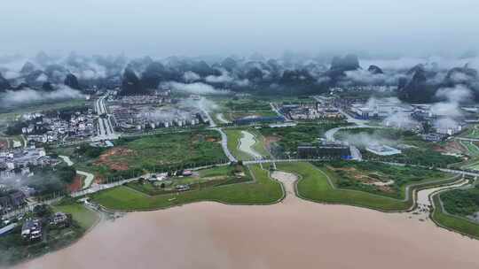 航拍广西桂林阳朔县新城区建设