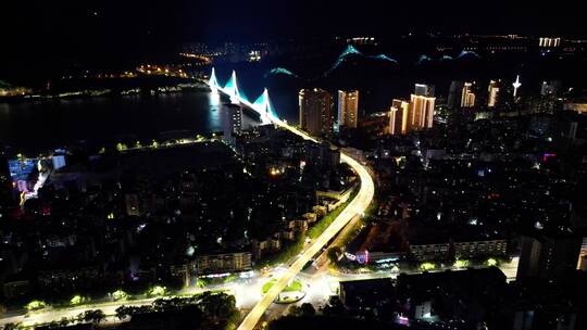航拍湖北宜昌城市夜景交通视频素材模板下载