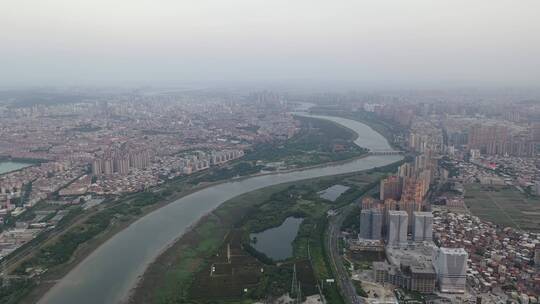 泉州大景航拍市区丰泽区晋江阴天城市