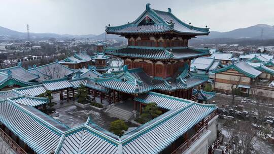 航拍南京金陵小镇雪景