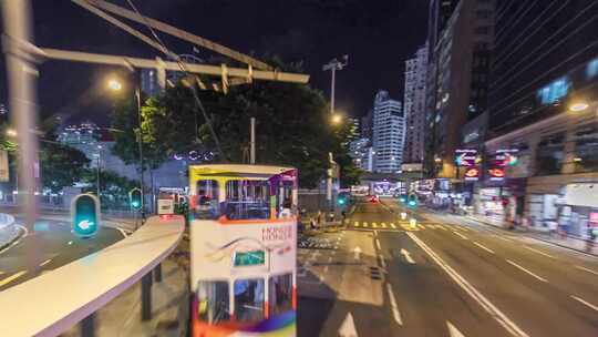 香港有轨电车叮叮车车流延时拍摄