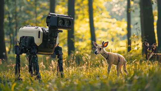自然探索野生动物机器人和谐森林环境机器狗