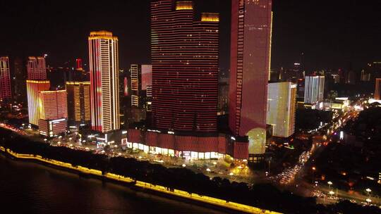 航拍湖南长沙湘江路夜景交通长沙夜景