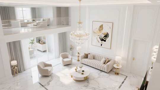 现代简约双层客厅室内场景