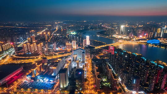 辽宁沈阳浑南区浑河城市夜景航拍