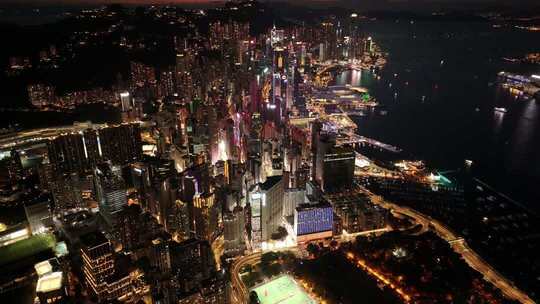 香港维多利亚港夜景航拍