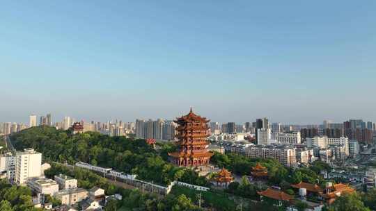 武汉地标黄鹤楼航拍城市景观建筑风光风景