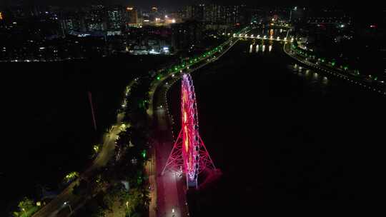 广东茂名城市夜景灯光航拍