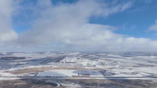 延时航拍冰雪覆盖的湿地