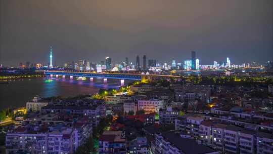 中国武汉两江四岸城市地标夜景风光