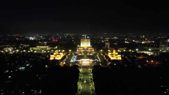 山东东营市政府夜景灯光航拍