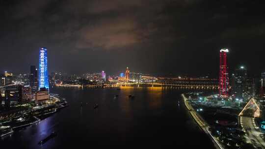 珠海澳门夜景航拍横琴新区城市夜晚建筑风光