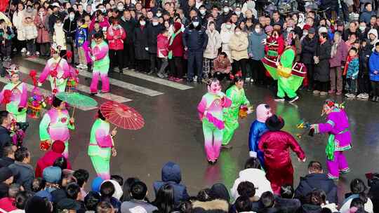 河南宜阳县元宵节社火表演节日庆祝航拍