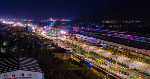 西藏拉萨堆龙工业园区车流夜景