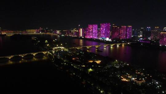 城市航拍湖南长沙夜景灯光秀航拍