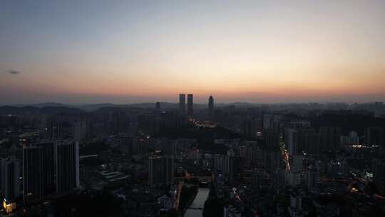 贵阳晚霞夜幕降临航拍