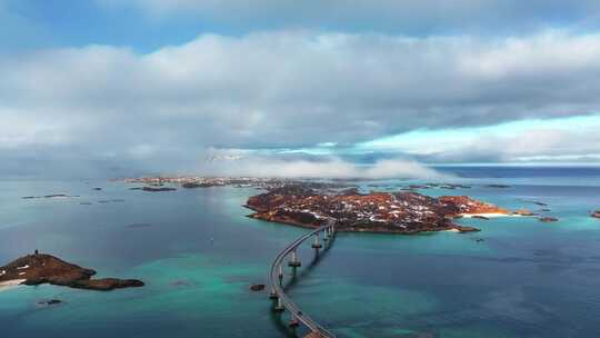 4K航拍北欧挪威索玛若伊岛风光无限景色