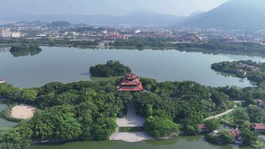 福建泉州西湖公园刺桐阁航拍