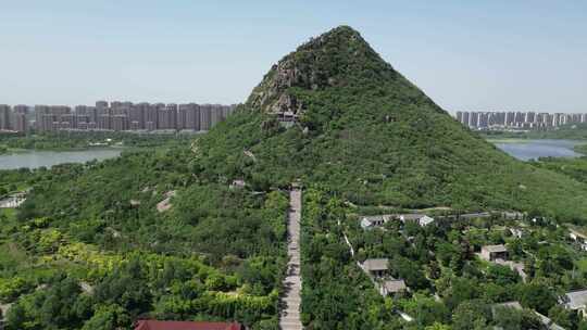 航拍山东济南华山风景区华山湖