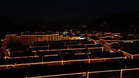 夜晚亮灯建筑的城市夜景俯瞰