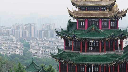 重庆鸿恩寺航拍鸿恩阁与嘉陵江两岸高楼大厦