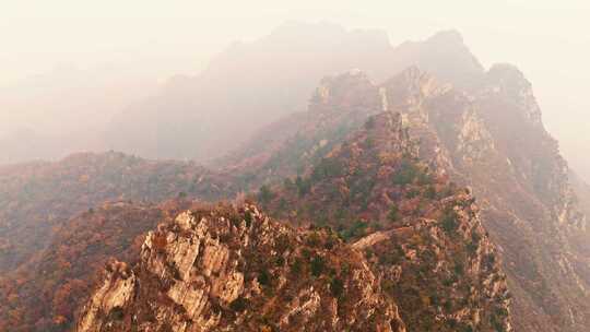 北京秋天司马台长城群山红叶大气航拍宣传片