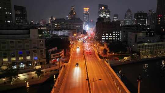 上海夜景航拍黄浦区河南中路城市夜晚风景风