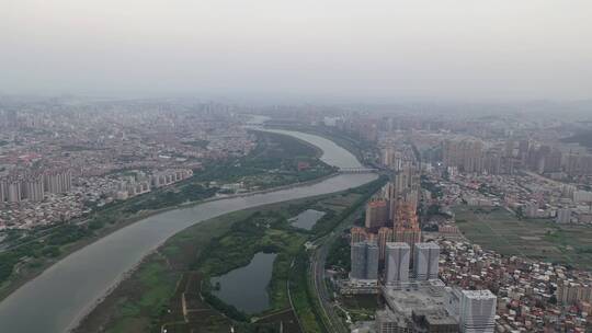 泉州大景航拍市区丰泽区晋江阴天城市