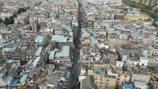 城市老城区商业街航拍