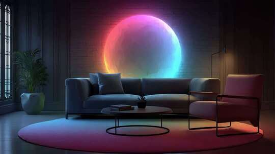 霓虹灯光下的现代简约客厅设计