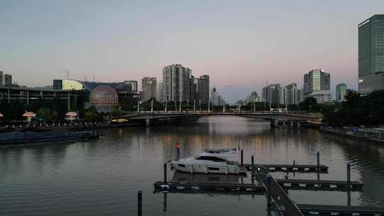 杭州大厦运河夕阳无人机素材