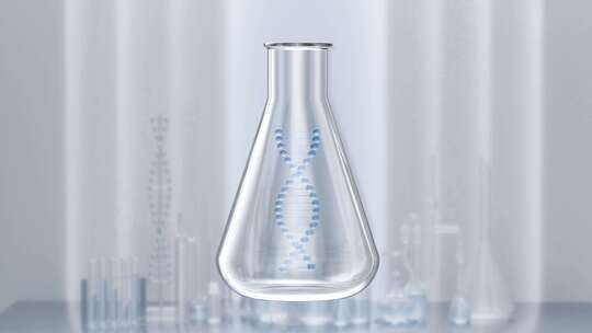 锥形瓶与DNA分子结构3D渲染